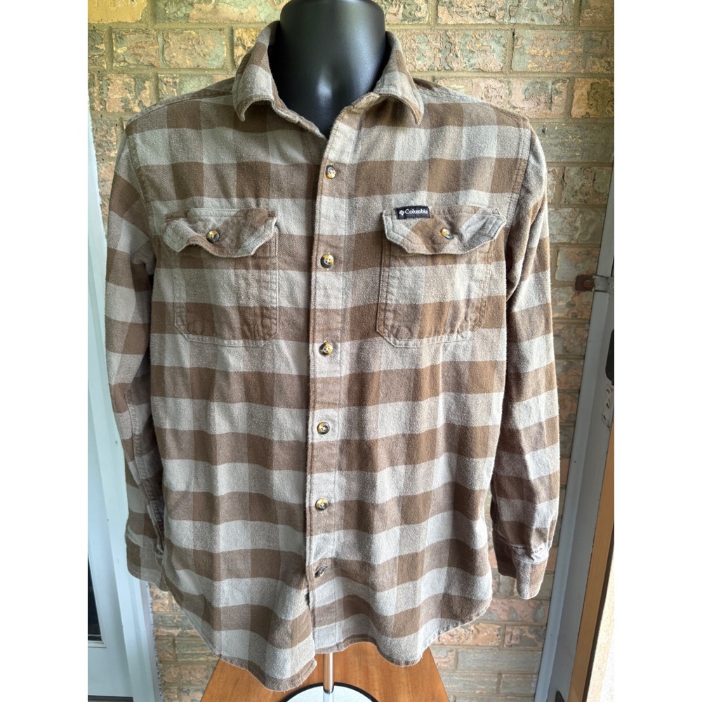 Columbia Mens Omni-Wick Buffalo Check Flannel Shirt Brown Tan Small AM0232
